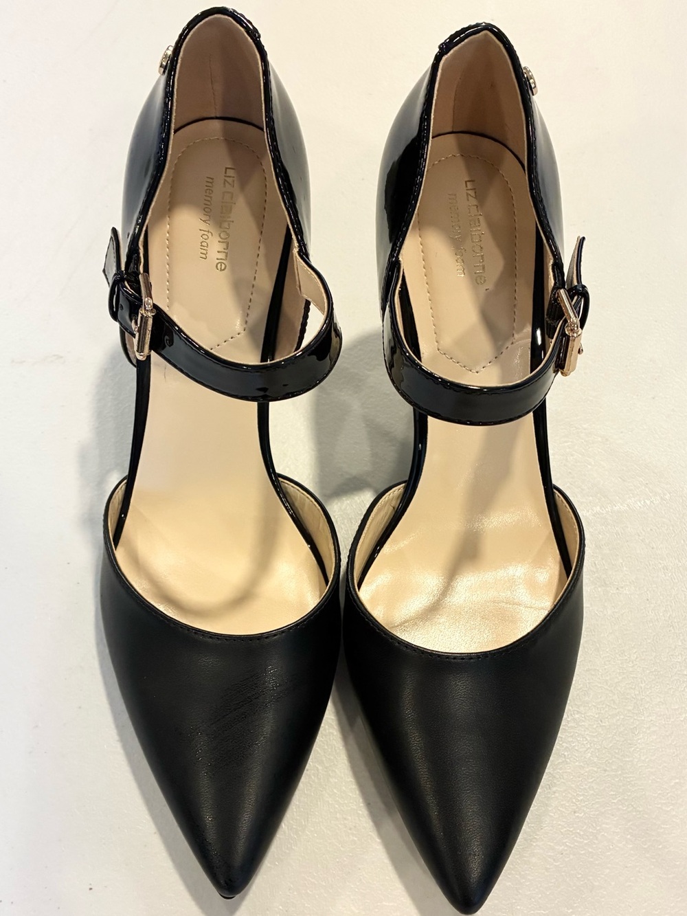 Liz Claiborne Black Pointed Toe Ankle Strap High Heel Pumps - Size: 10M